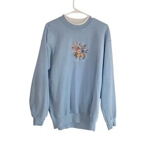 Light Blue Gildan Heavy Blend Sweatshirt with Floral Embroidery Size M